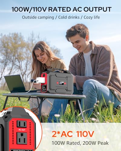 Solar Powered Generator, 100W Portable Power Station with Solar Panels 40W - color: Black & Red
