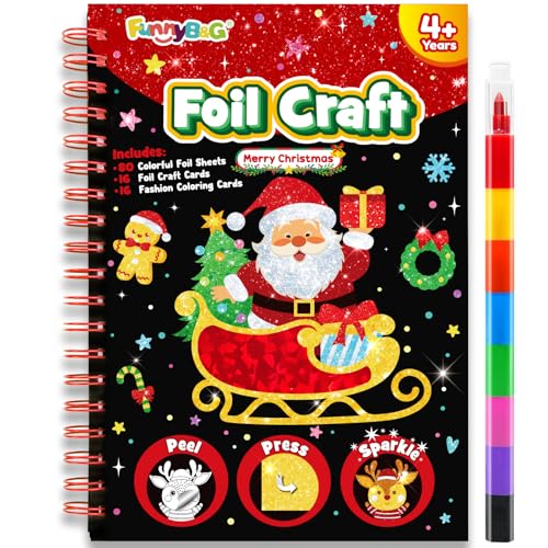 FUNNYB&G Christmas Foil Art Craft Kit for Kids, Birthday Gift Toy for Kids - style: Christmas