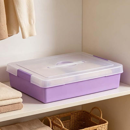 1/2 Pack Craft Organizers and Storage Box with Removable Tray, Portable Project Case with Handle and Lid, 2-Tier Art Supply Organizer, File Box for A4 Paper, Scrapbook, 5-Quart (2)
