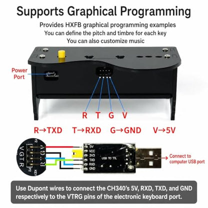 DIY Electronic Piano Kit, Graphical Programming Piano Solder Project Kit with Speaker and LED, USB Powered DIY Electronic Kits for Learning and Teaching Soldering and Electronics