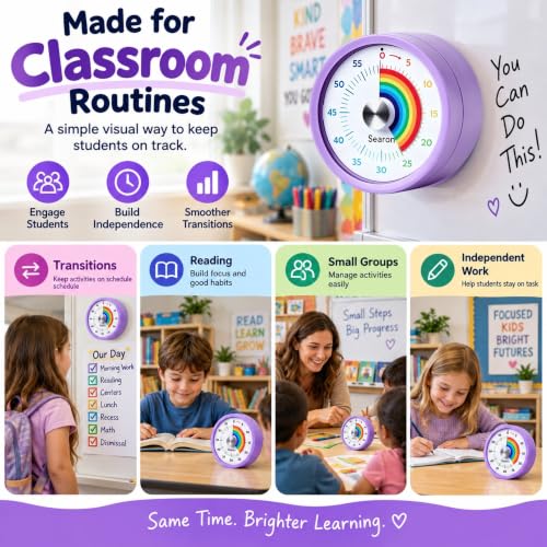 Magnetic Visual Timer for Classroom, 60-Minute Rainbow Dial, Purple - color: Purple