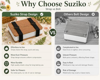 Suziko Professional Wooden Flower Press Kit 6 Layers 6.3 x 8.3 inch, Brown Strap Design for Adults Kids - color: brown