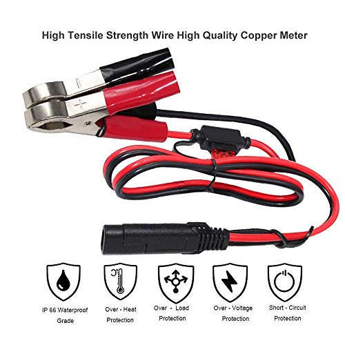 SPARKING 1.5FT 12V Battery Alligator Clip to SAE 2Pin Quick Disconnect Cable SAE to Battery Clamp Cable 7.5A Fuse (2 PACK) - size: 2 PACK