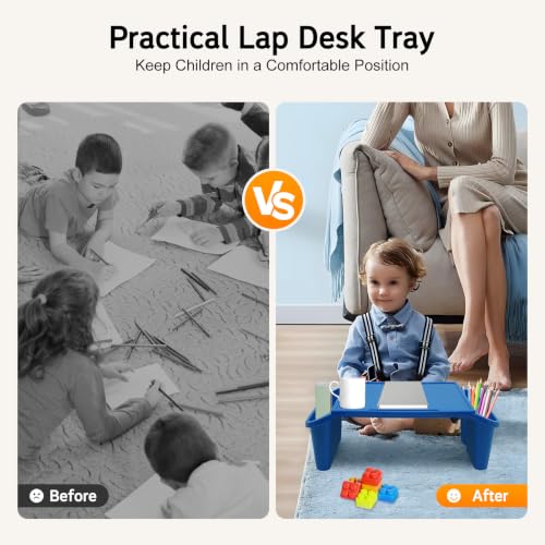 6PCS Kids Lap Desks with Side Storage, Stackable Plastic Lap Trays - color: Red+green+yellow+blue+black+white