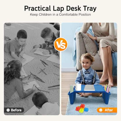 6PCS Kids Lap Desks with Side Storage, Stackable Plastic Lap Trays - color: Red+green+yellow+blue+black+white