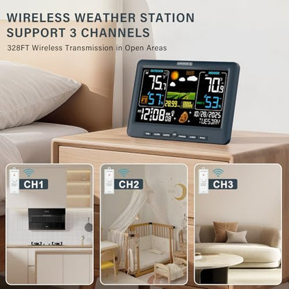 BluSon Weather Station Wireless Indoor Outdoor Thermometer, Atomic Clock - color: Blue