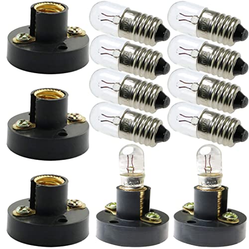 MEETOOT Set of 10pcs Screw Mini Bulb 6.3V and 5pcs E10 Mini Bulb Holder Black Plastic Pure Brass Lamp Bases Student Experiment Lighting DIY Accessories Screw Type Bulb Socket