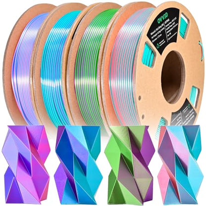 OVV3D PLA 3D Printer Filament Bundle, Dual Color Filament Silk PLA 1.75 - color: Blue Pink Purple Green