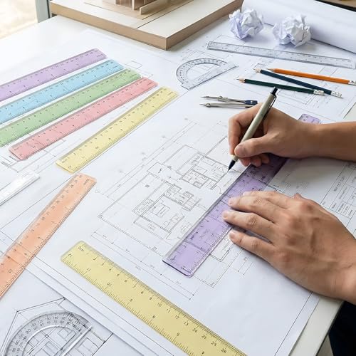 60 Pcs 12 Inch Bulk Plastic Clear Rulers, School Supplies, Pastel - color: Pastel