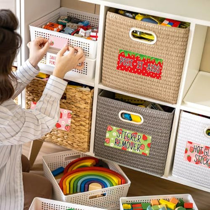 54Pcs Teacher Toolbox Labels Classroom Decoration Self-Adhesive Strawberry Toolbox Sticker Summer Fruit Tool Box Storage Decal Sweet Beery Organizer Container Decor for Back to School Teacher Supplies - style: Strawberry