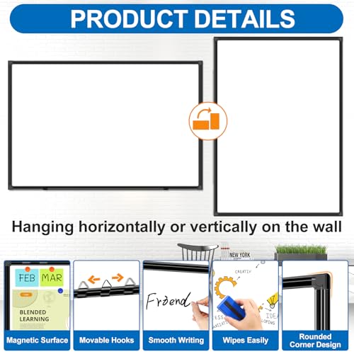 H-Qprobd 6'x4' Large Magnetic White Board Dry Erase Whiteboard with Black Aluminum Frame, 72"X48" Magnet Presentation Wall Boards for Office, Classroom, School, Home - color: Black, size: 72"X48"