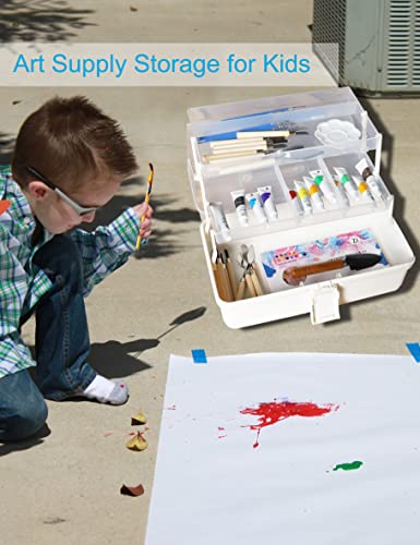 3 Layer Multipurpose Storage Box White Tackle Box Organizer - Craft Organizer with Handle, Portable Art Supplies Case, Medicine First Aid Box, Sewing & Tool Organizer with Divided Trays