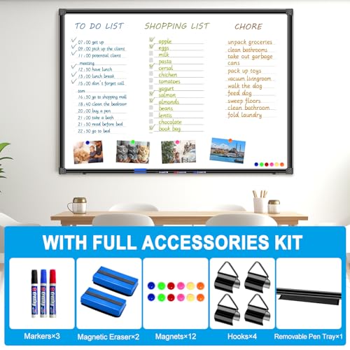 H-Qprobd 48"x36" Magnetic White Board Dry Erase Wall Mount Whiteboard - Office Home Classrooms White Board Hanging Writing Board with Black Aluminum Frame - size: 48"x36"