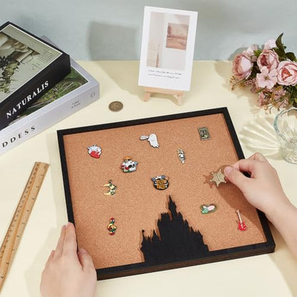 BENECREAT Square Pin Board Cork Board Wall Mounted Cork Board, Bulletin Display Board for Brooch Pin Storage, Office Home and School Decor, 11.8x11.8 inch