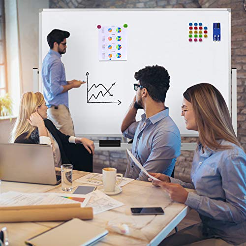Max-officoo 60"x40" Mobile Whiteboard Double-Sided Magnetic Large Dry Erase White Board with Rolling Stand for Offices, Home & School