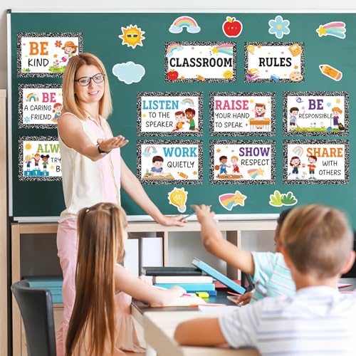 Classroom Rules Posters Back to School Bulletin Board Decor Composition Notebook Classroom Decoration Motivational Educational Good Habits Behavior Chart for Preschool kindergarten Elementary Students