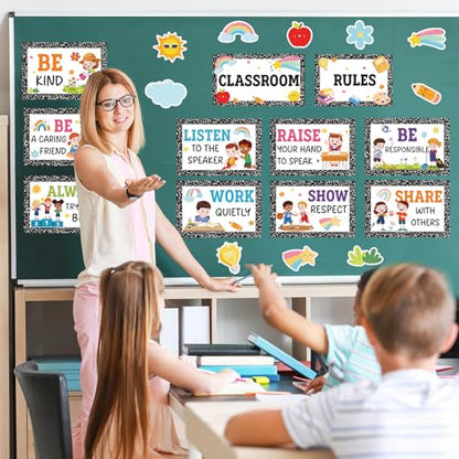 Classroom Rules Posters Back to School Bulletin Board Decor Composition Notebook Classroom Decoration Motivational Educational Good Habits Behavior Chart for Preschool kindergarten Elementary Students