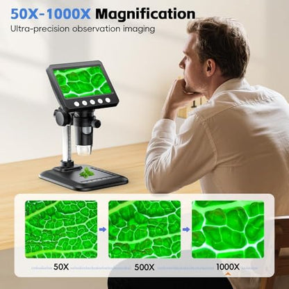 4.3" Digital Microscope for Adults, SKYEAR Coin Microscope 1000X Magnification with 8 Ajustable LED Fill Lights, USB Microscope for Windows/MacOS, Coin Collection Supplies-Black - color: Black