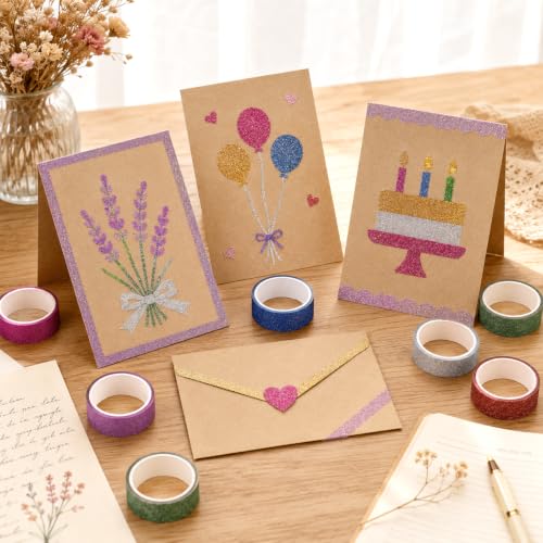 10 Rolls Glitter Washi Tape Set, 15mm Colored Masking Tape Sparkle Tapes