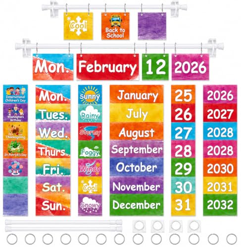 96 Cards Classroom Bulletin Board Decorations Set for Teachers,Flip Calendar with Holder for Classroom,Adjustable Calendar,Preschool Elementary Home Decor Supplies（Watercolor） - style: Watercolor