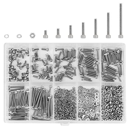 HELIFOUNER 560 Pieces M2 x 4mm /6mm /8mm /10mm /12mm /16mm /20mm, Hex Socket Head Cap Screws Bolts Washers Nuts Kit, 304 Stainless Steel - size: M2, style: Hex Socket Head Cap