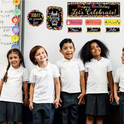 Outus 60 Pcs Happy Birthday Bulletin Board Confetti Classroom, Dark Color - color: Dark Color