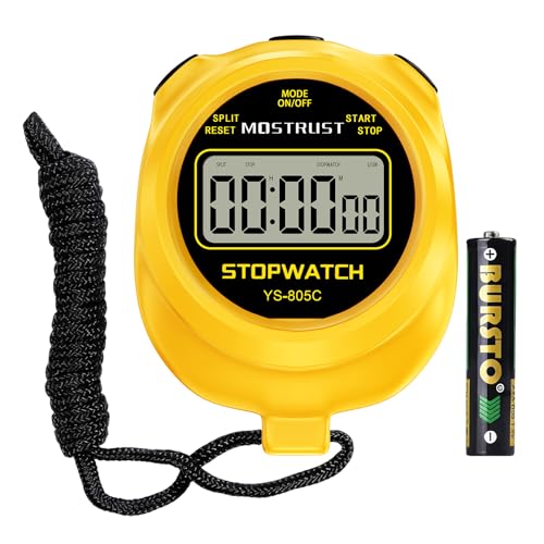 Digital Simple Stopwatch Timer, Single Lap Countdown Timer with On/Off, AAA Battery (Included) for Kids Students Coaches, Yellow - color: Yellow