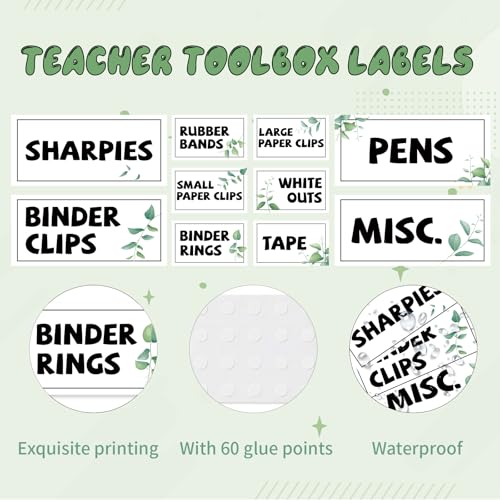 42 Pieces Teacher Toolbox Labels Tool Box Storage Label Classroom Supply Decor for Back to School Teachers Classroom Organization (Greenery) - style: Greenery