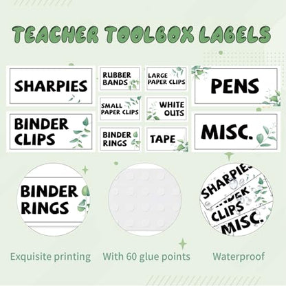 42 Pieces Teacher Toolbox Labels Tool Box Storage Label Classroom Supply Decor for Back to School Teachers Classroom Organization (Greenery) - style: Greenery