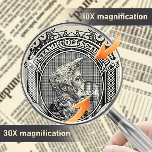 Lakei 10X Reading Magnifying Glass, 110mm Lens, Non-Slip Handle(Gold) - color: Gold, size: 110mm