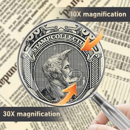 Lakei 10X Reading Magnifying Glass, 110mm Lens, Non-Slip Handle(Gold) - color: Gold, size: 110mm