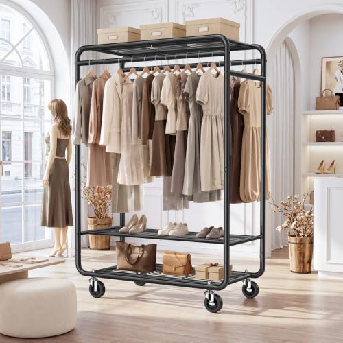 EAGMAK Heavy Duty Clothes Rack, 820 lb Double Rod, 3 Shelves, Black - color: Black