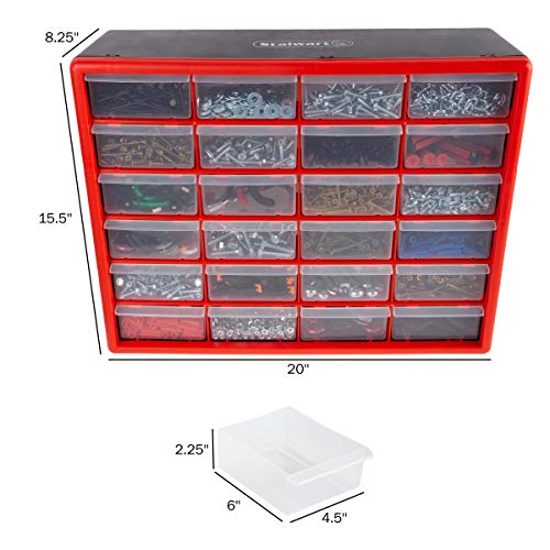 Stalwart Plastic 24 Drawer Organizer Compartment Parts Storage Cabinet, Red - style: 24 Drawers