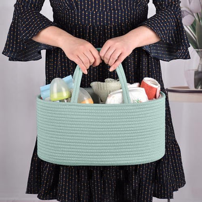 COMSE Baby Diaper Caddy Organizer with Handles, Cotton Rope, Light Green - color: Light Green, size: Regular