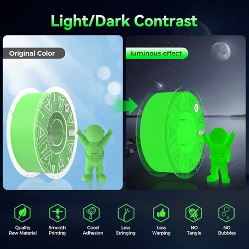 Creality Glow in The Dark Hyper PLA Filament, Luminous 3D Printer Filament 1.75mm, High Brightness&Long Time Glows Filament Bundle, Dimensional Accuracy +/-0.02mm, 4kg Spool(Pink,Blue,Yellow,Green) - color: Glow in the Dark-pink&blue&yellow&green