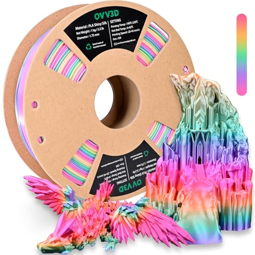 OVV3D Rainbow PLA Filament 1.75mm, PLA Silk PLA 3D Printer Filament Multicolor Silk Color Change Rainbow PLA Filament with Pink Purple Green Yellow, 3D Printing Filament 3D Filament, 1kg - color: Silk Candy Rainbow