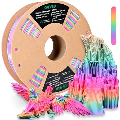 OVV3D Rainbow PLA Filament 1.75mm, PLA Silk PLA 3D Printer Filament Multicolor Silk Color Change Rainbow PLA Filament with Pink Purple Green Yellow, 3D Printing Filament 3D Filament, 1kg - color: Silk Candy Rainbow