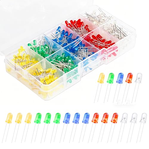 lkelyonewy 5mm Flickering led Lights for Models mini LED Lamps Flicker Micro Lights Emitting Diode Assortment Kit Red, Yellow, Green, Blue, White(40 of Each Colour 200 Pieces in Total)
