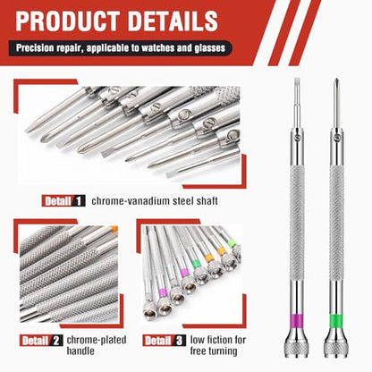 Chumia 8 Pieces Precision Jewelers Screwdriver Set, Micro Watch Repair - size: 1.4-2.0 mm, style: Flathead, Phillips