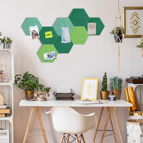 Mooliwe 8 Pcs 12 Inch Hexagon Cork Board Tiles Pins Clips, Green - color: Green