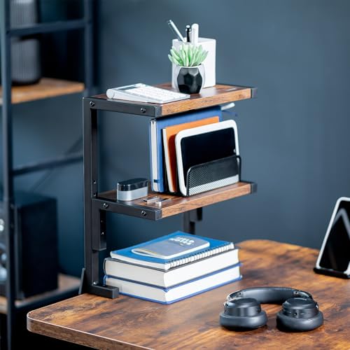 VIVO Vintage Brown Clamp-on 13 inch 2-Tier Desk Shelf, STAND-SHELF2C-N - color: Vintage Brown, size: 13 inch