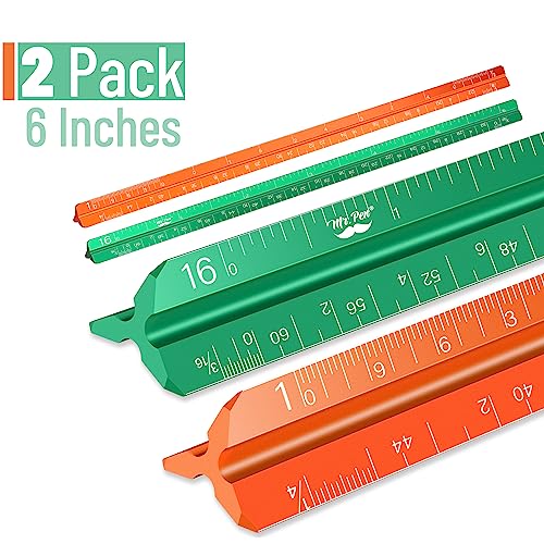 Mr. Pen- Small Architectural Scale Ruler, Aluminium, 6 Inch, 2 Pack - color: B. Green & Orange