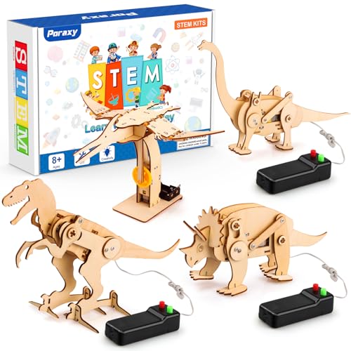 Poraxy 4 Pack Dinosaur Toys for Kids 8-12, STEM Kits, Toys for Ages 8-13, Wooden 3D Puzzle, Educational Science Building Projects Crafts, Birthday Gifts for Boys Girls 7 8 9 10 11 12 13 Years Old - size: Dinosaur toys without Paints