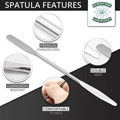 Lab Micro Double Ended Spatula Round/Tapered Arrow End, Flat Ends 50 mm X 9 mm, 7" Length, Stainless Steel - size: 7 in.