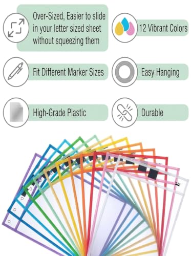 Mr. Pen- Reusable Dry Erase Pocket Sleeves Bulk, 10" x 14", 48 Pack - color: Bright & Pastel Colors, size: 48 Pack