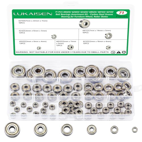 71 Pcs Carbon Steel Ball Bearings Kit, Double Shielded 693ZZ-627ZZ - size: 71Pcs