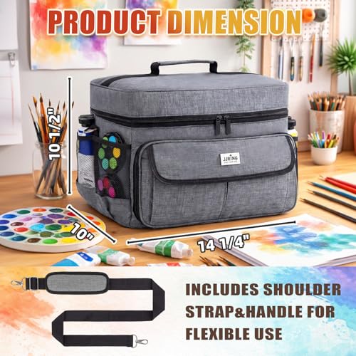 JJRING Acrylic Paint Organizer Bag With Adjustable Dividers, Grey - color: Grey