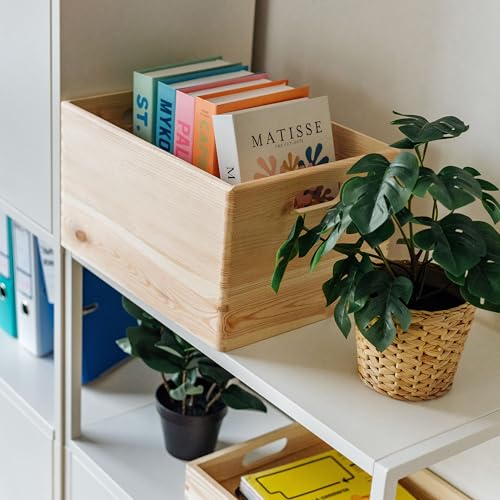 Creative Deco XXL Wooden Crate Nesting Crate Handles | 15.35x11.41x9.5in - color: Beige, size: XXL