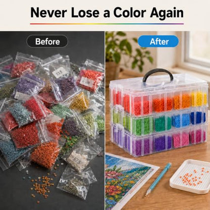 3-Tier Stackable Bead Organizer, 84 Grids Craft Storage Box - color: 3-Tire Bead Organizer