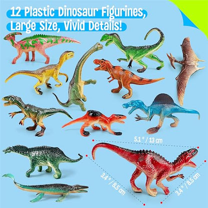 12 Dinosaur Toys for Kids, Plastic Animal Figurines Portable Dinosaur Figures Playset Montessori Toy Educational Game for Homeschool Preschool Toddler Kids - style: Large Dinosaur (excluding cards)